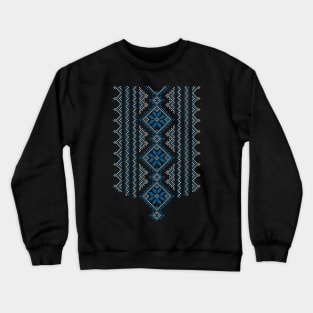 Palestinian Jordanian Realistic Embroidery Pattern #15 - Palestine Traditional Tatreez Cross Stitching Art Blue-White Crewneck Sweatshirt